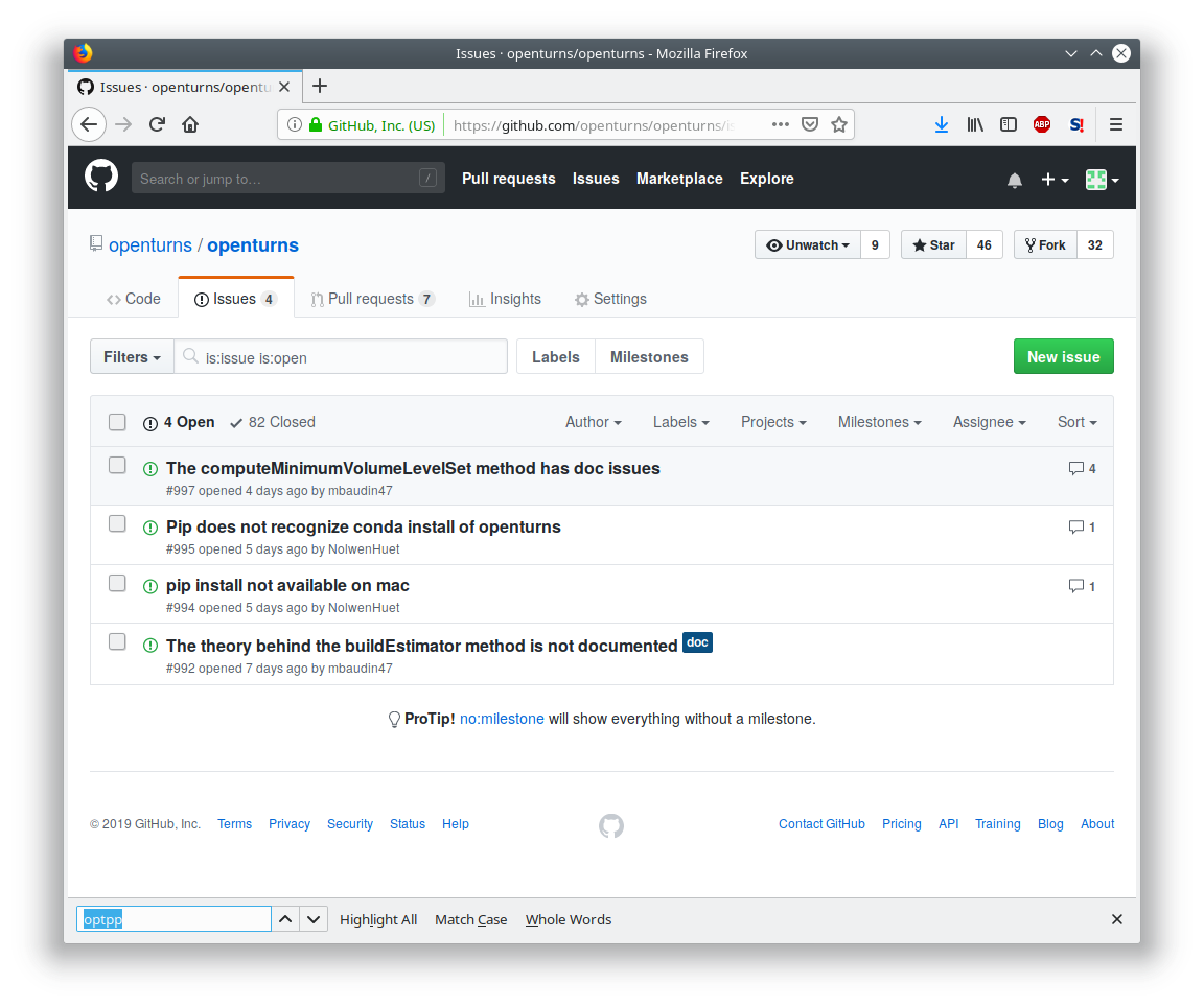 GitHub interface: the ticket browser